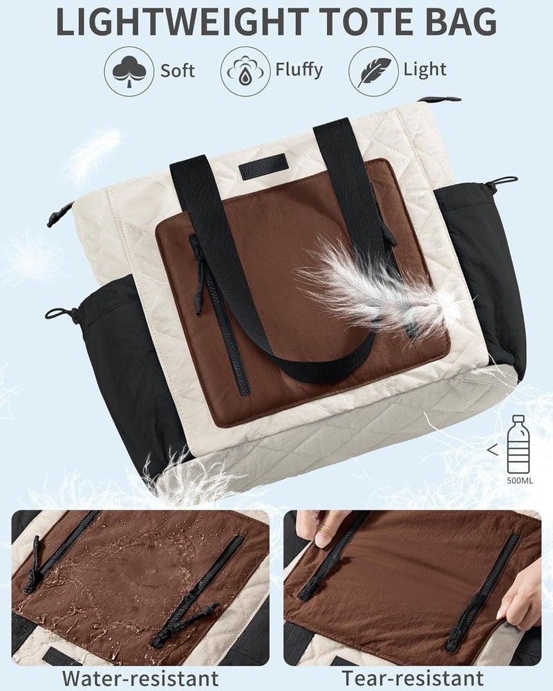 Bagstellar Puffer Tote Bag for Women, Lightweight Puffy Work Laptop Handbag Teacher Nurse Quilted School Daily Travel Gym Bag | Durable, with Zipper, 15.6" Laptop Sleeve, Large Tumbler Holder, Daily Carry On Bags, Comfy College Bags, Portable, Spacious - Image 3